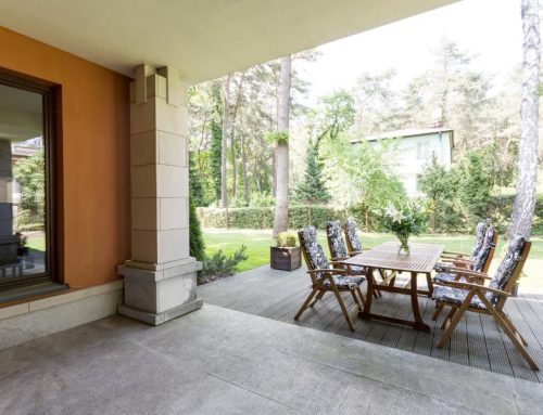 How do you arrange furniture on a long narrow patio?